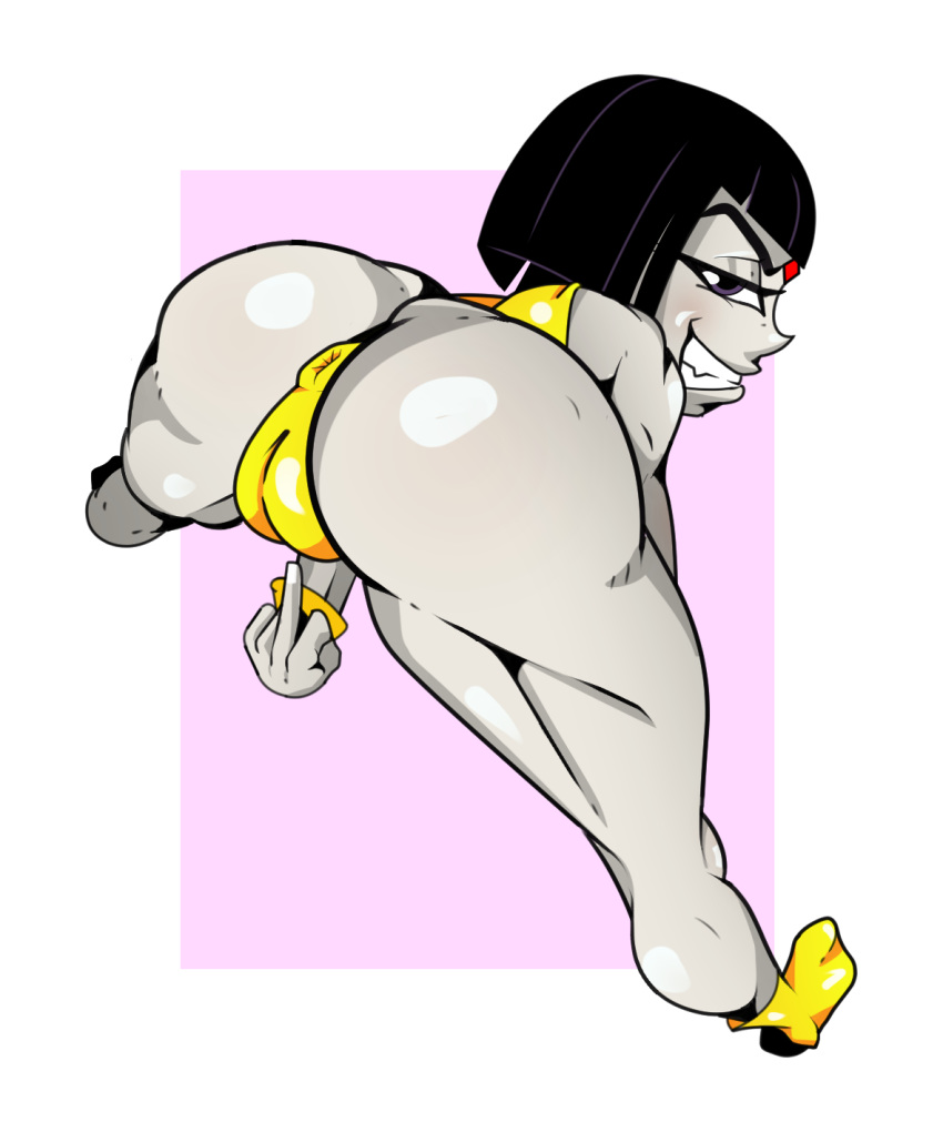 anus ass bodysuit cameltoe dat_ass exclamation_(artist) high_resolution lady_legasus legs looking_at_viewer looking_back middle_finger muscle perspective raven_(dc) teen_titans teen_titans_go workout