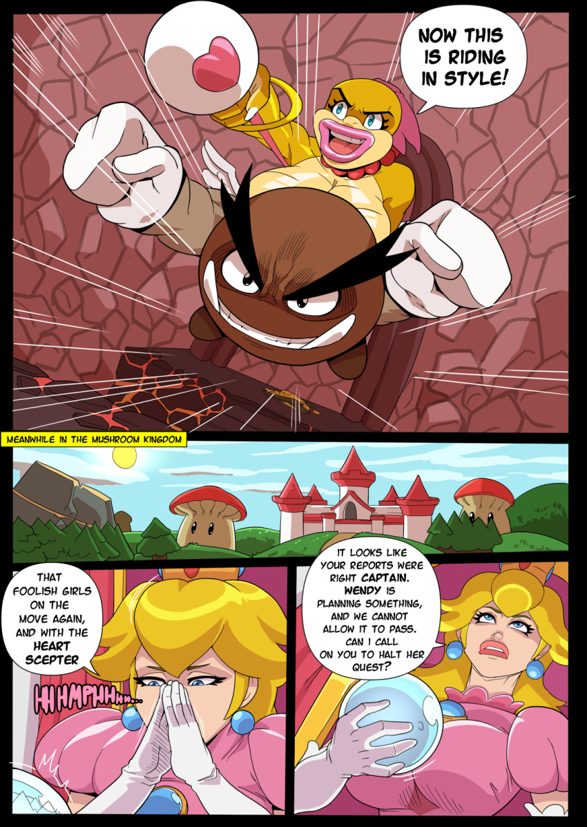 big_breasts comic english_text goomba loonyjams princess_peach quest_for_power_(loonyjames) super_mario_bros. text wendy_o._koopa