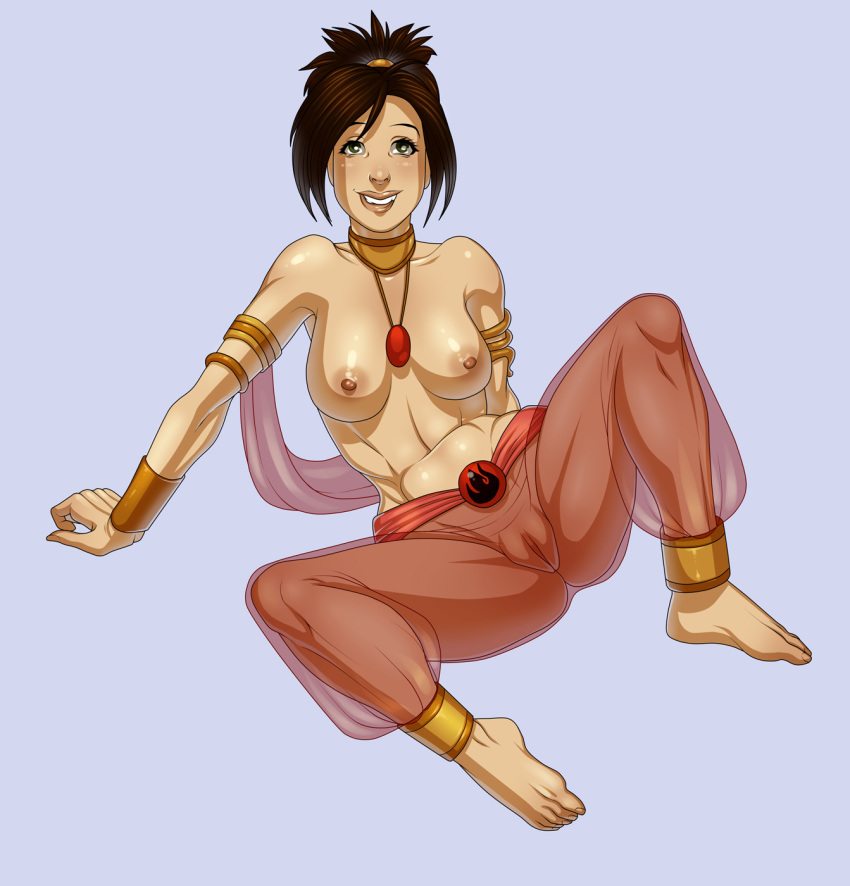 avatar:_the_last_airbender big_breasts breasts brown_hair green_eyes jin maplemoon nipples pussy see-through solo