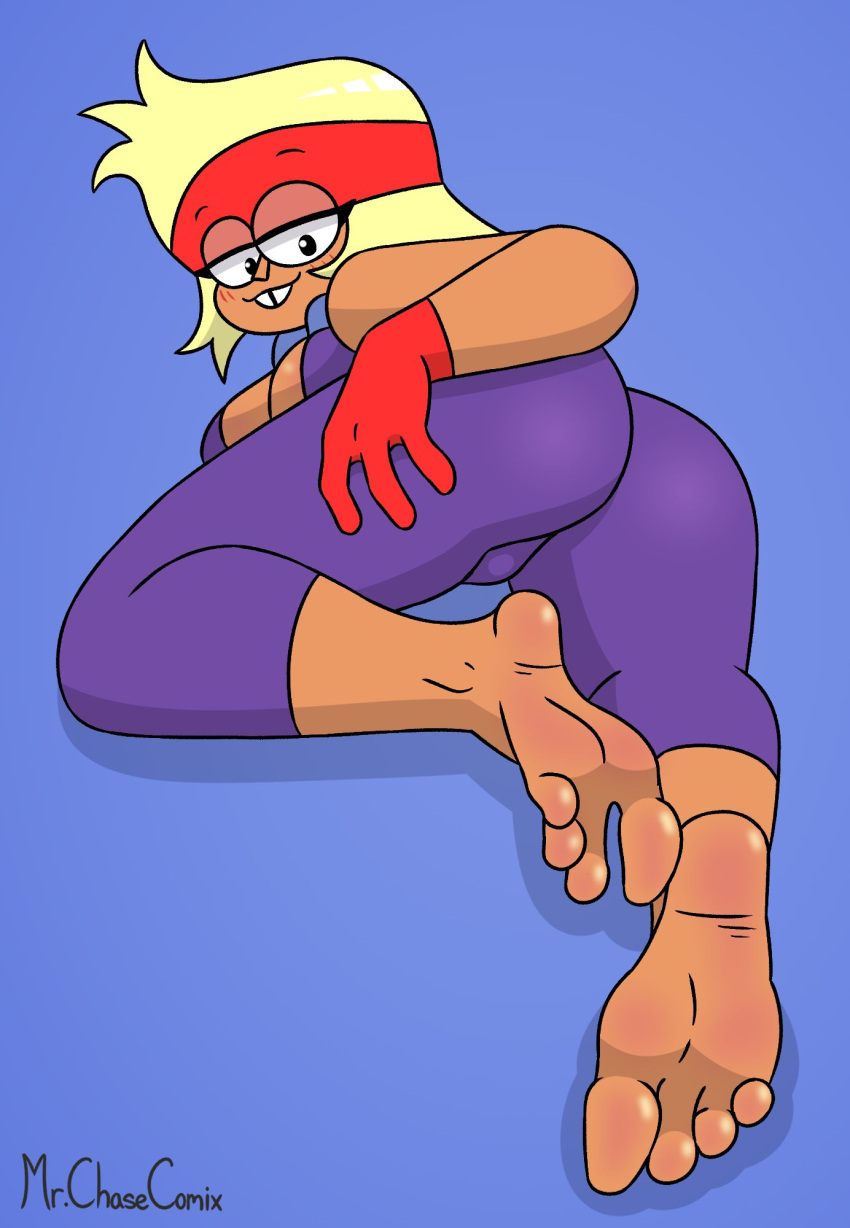 ass barefoot blonde_hair carol carol_kincaid cartoon_network cleavage feet foot_fetish jumpsuit mr._chase_comix ok_k.o.!:_let's_be_heroes red_gloves red_headband smile solo_female toes tooth_gap
