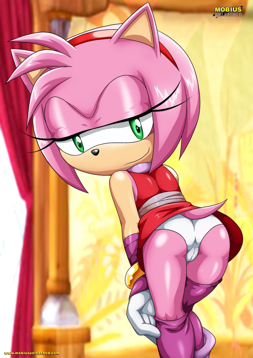 amy_rose asking_for_it bbmbbf bent_over cameltoe furry half-closed_eyes horny looking_at_viewer looking_back mobius_unleashed palcomix panties pink_fur sega smile solo solo_female sonic_(series) sonic_boom sonic_the_hedgehog_(series) tail upskirt