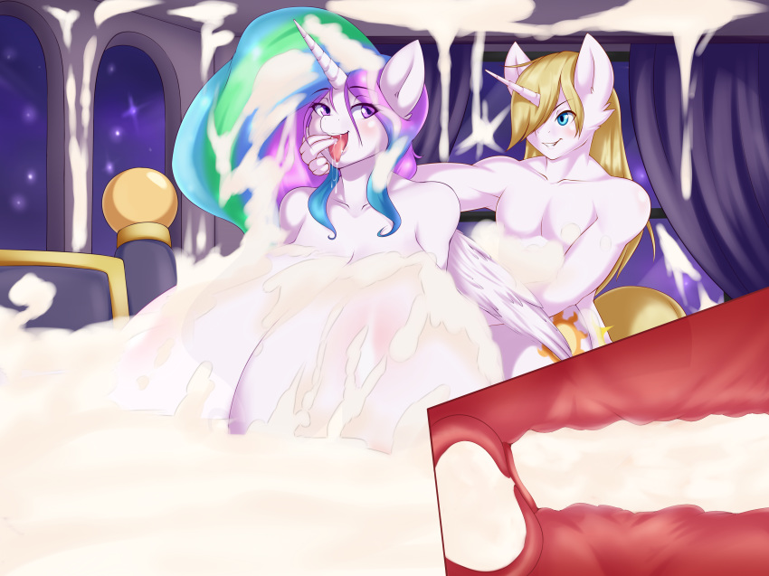 anthro aunt aunt_and_nephew bed bedroom big_breasts big_testicles breasts cum cum_bath excessive_cum friendship_is_magic furry huge_breasts huge_testicles hyper hyper_breasts hyper_testicles incest internal licking messy mleonheart my_little_pony nephew night prince_blueblood princess_celestia sex testicles tongue tongue_out