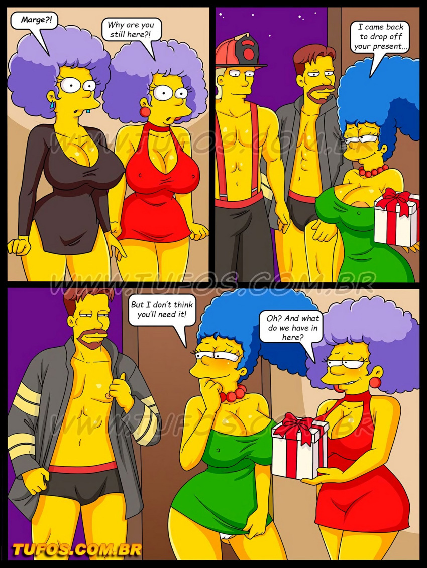 2boys 3girls breasts comic female male marge_simpson nipples panties pussy text the_simpsons