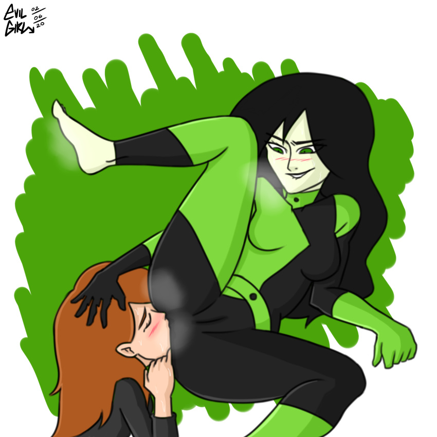 1girl 2020 2_girls anilingus black_hair blush closed_eyes disney domination evilgirl face_in_ass feet feet_up female_only femdom femsub green_background green_eyes green_skin grin hand_on_ass inferior_girl kim_possible kimberly_ann_possible long_hair looking_down lying_down medium_breasts pussy_bulge red_hair rimjob rimming sex shego smile submission submissive submissive_female superior_girl teen teenage white_background young younger younger_female yuri
