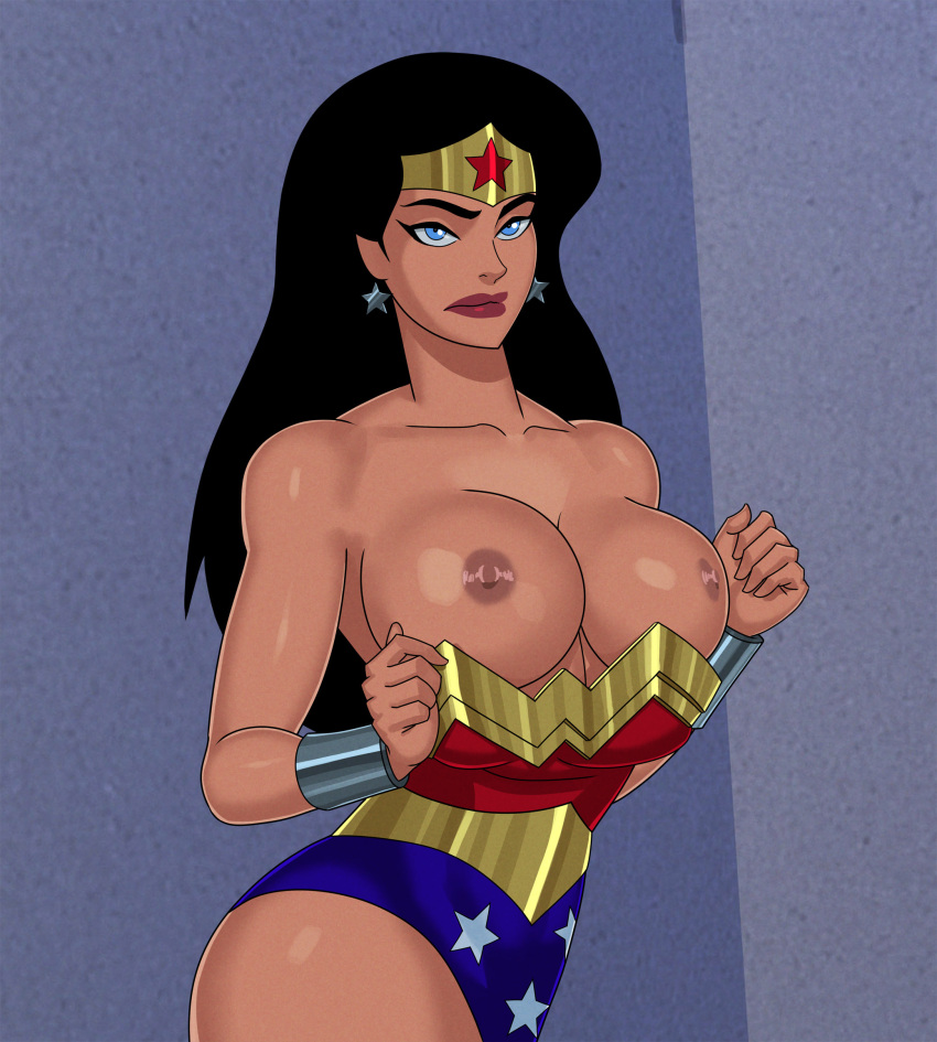 1girl big_breasts black_hair blue_eyes breasts comic_book_character demigod diana_prince female_focus high_res justice_league_unlimited mature mature_female patreon patreon_paid patreon_reward short_hair solo_female sunsetriders7 superheroine tagme wonder_woman