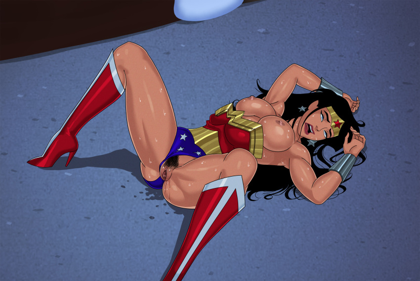 1boy 1girl big_breasts black_hair blue_eyes breasts comic_book_character demigod diana_prince female_focus high_res justice_league_unlimited long_hair male/female mature mature_female patreon patreon_paid patreon_reward sunsetriders7 superheroine tagme wonder_woman