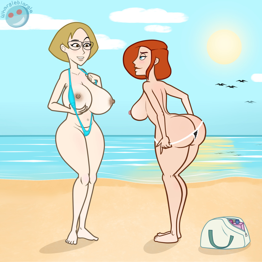 ann_possible ass beach big_ass big_breasts breasts bubble_butt disney kim_possible milf mrs._stoppable nipples sling_bikini topless undressing whargleblargle