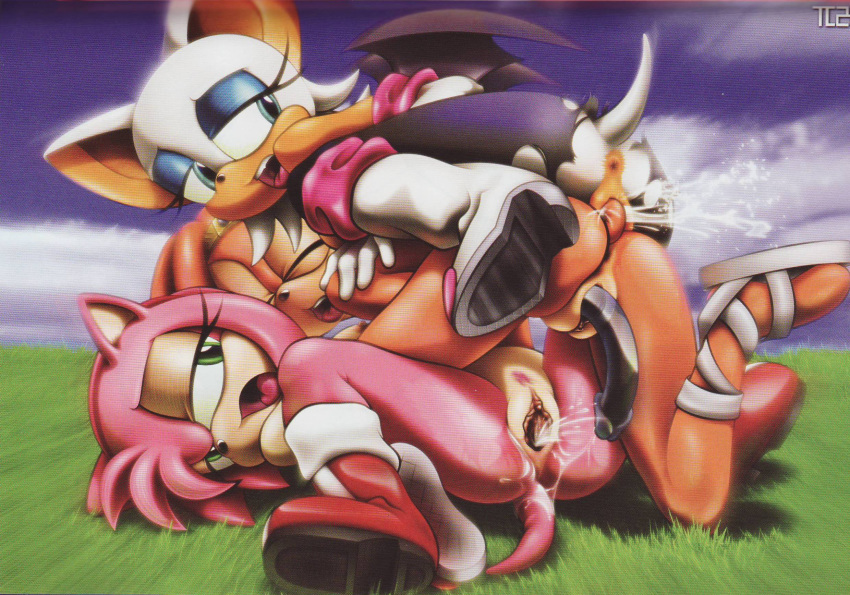 3_girls 3girls amy_rose double_dildo female_ejaculation female_only furry highres multiple_girls nude orgasm rouge_the_bat sega sex sonic_*(series) sonic_the_hedgehog_(series) squirt tail tc threesome tikal_the_echidna yuri