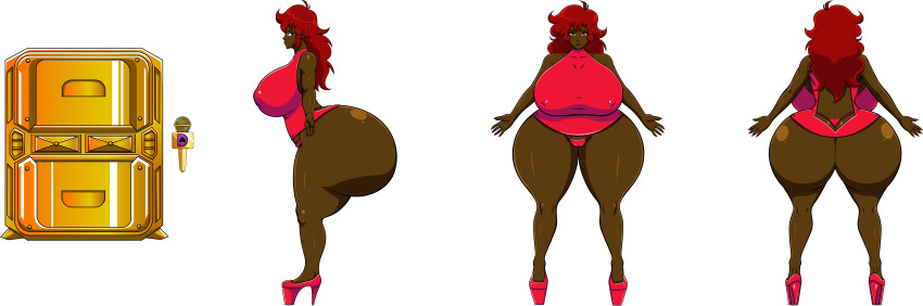 ale-mangekyo ale-mangekyo_(artist) ass big_ass big_breasts black_girlfriend_(fnf) boom_box breasts brown_skin commission dat_ass female friday_night_funkin girlfriend_(friday_night_funkin) microphone red_eyes red_hair solo