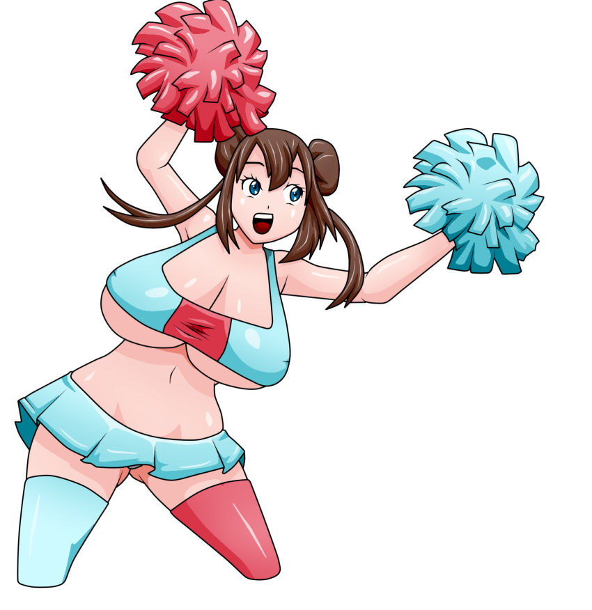 big_breasts blue_eyes breasts brown_hair cheerleader mei_(pokemon) pokemon pokemon_(game) pokemon_bw2 twin_tails war-off-evil