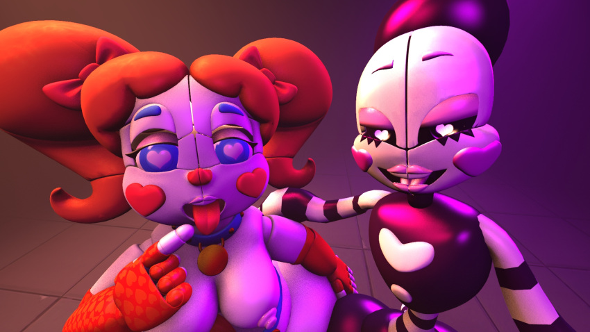 1girl 2_girls circus_baby female_only five_nights_at_freddy's five_nights_at_freddy's:_sister_location looking_at_viewer nude security_puppet sexbot_circus_baby