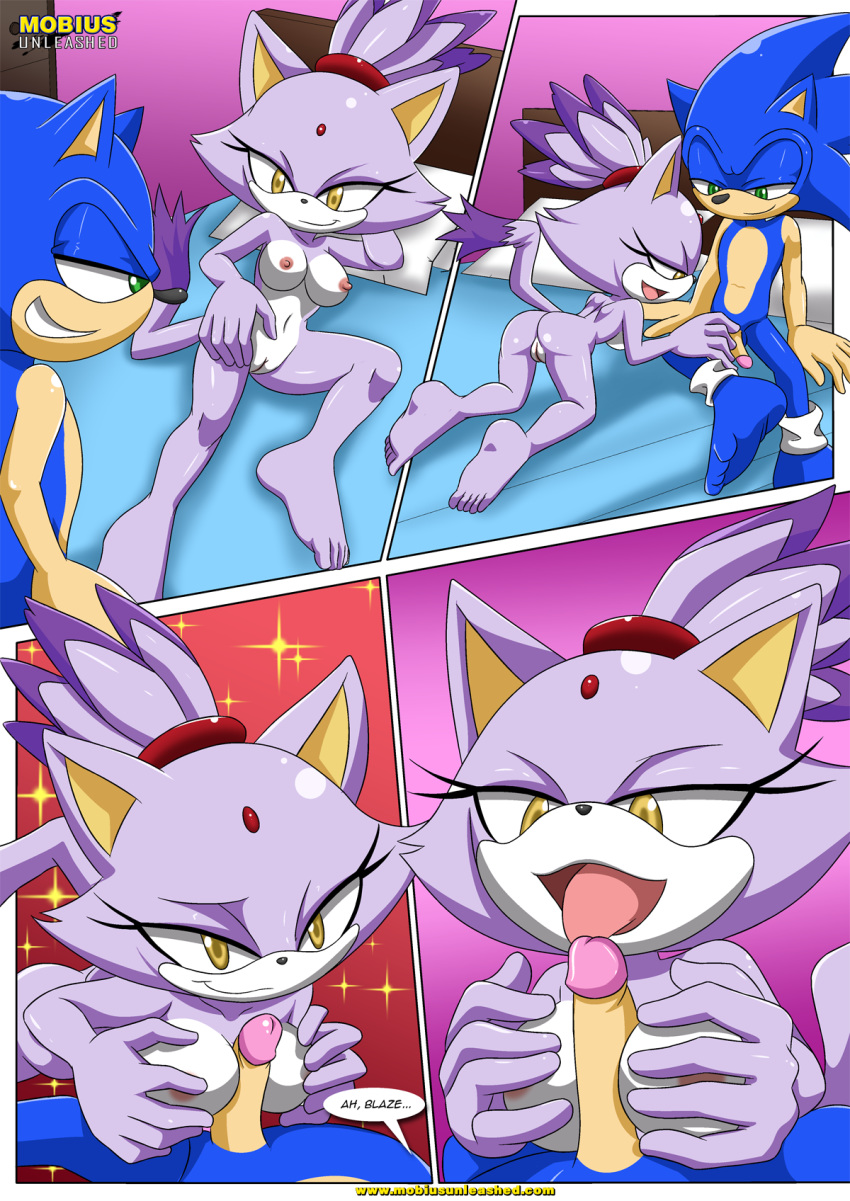 ass bbmbbf blaze_the_cat breast feet licking_penis mobius_unleashed paizuri palcomix penis sega smile sonic_(series) sonic_the_hedgehog sonic_the_hedgehog_(series) the_sonaze_beginning
