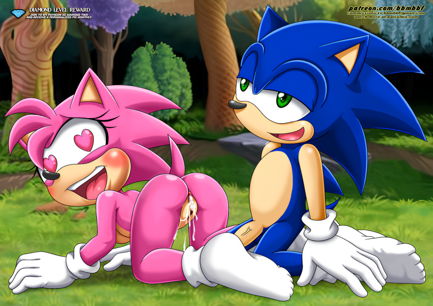 1boy 1girl absurd_res after_sex all_fours amy_rose ass bbmbbf blush classic_amy_rose cum_drip cum_in_pussy cum_leaking excessive_cum eyelashes flaccid furry furry_female gloves green_eyes half-closed_eyes heart-shaped_pupils hedgehog humanoid_penis in_love kneel looking_pleasured male/female mobius_unleashed open_mouth outside palcomix penis pietro's_secret_club quills rosy_the_rascal sega sideboob smile socks sonamy sonic_generations sonic_the_hedgehog sonic_the_hedgehog_(series) tree