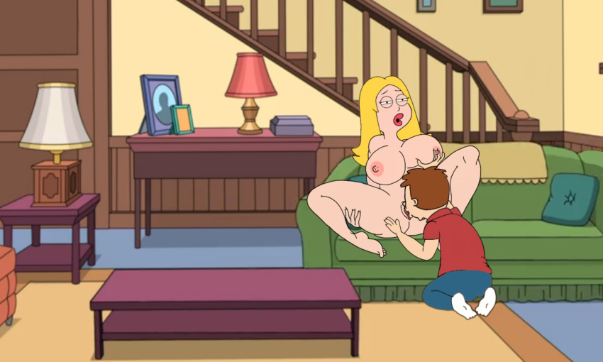 american_dad big_ass breast_grab clothed_male_nude_female eating_pussy francine_smith grabbing_own_breast huge_breasts milf mom_son pussylicking steve_smith