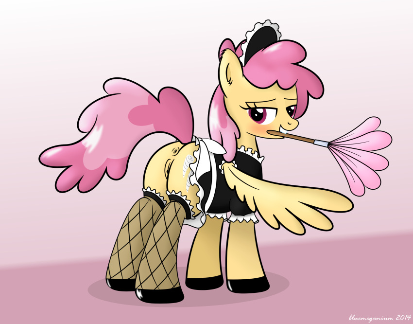 1girl anus ass blush clothed cutie_mark dizzy_twister_(mlp) duster female female_only female_pegasus friendship_is_magic looking_at_viewer maid maid_headdress maid_uniform my_little_pony no_panties pegasus pony pussy solo standing stockings tail wings