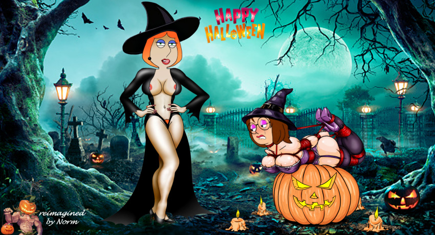 ass bondage breasts erect_nipples family_guy halloween hogtie jack-o'-lantern lois_griffin meg_griffin norm normal9648 stockings thighs