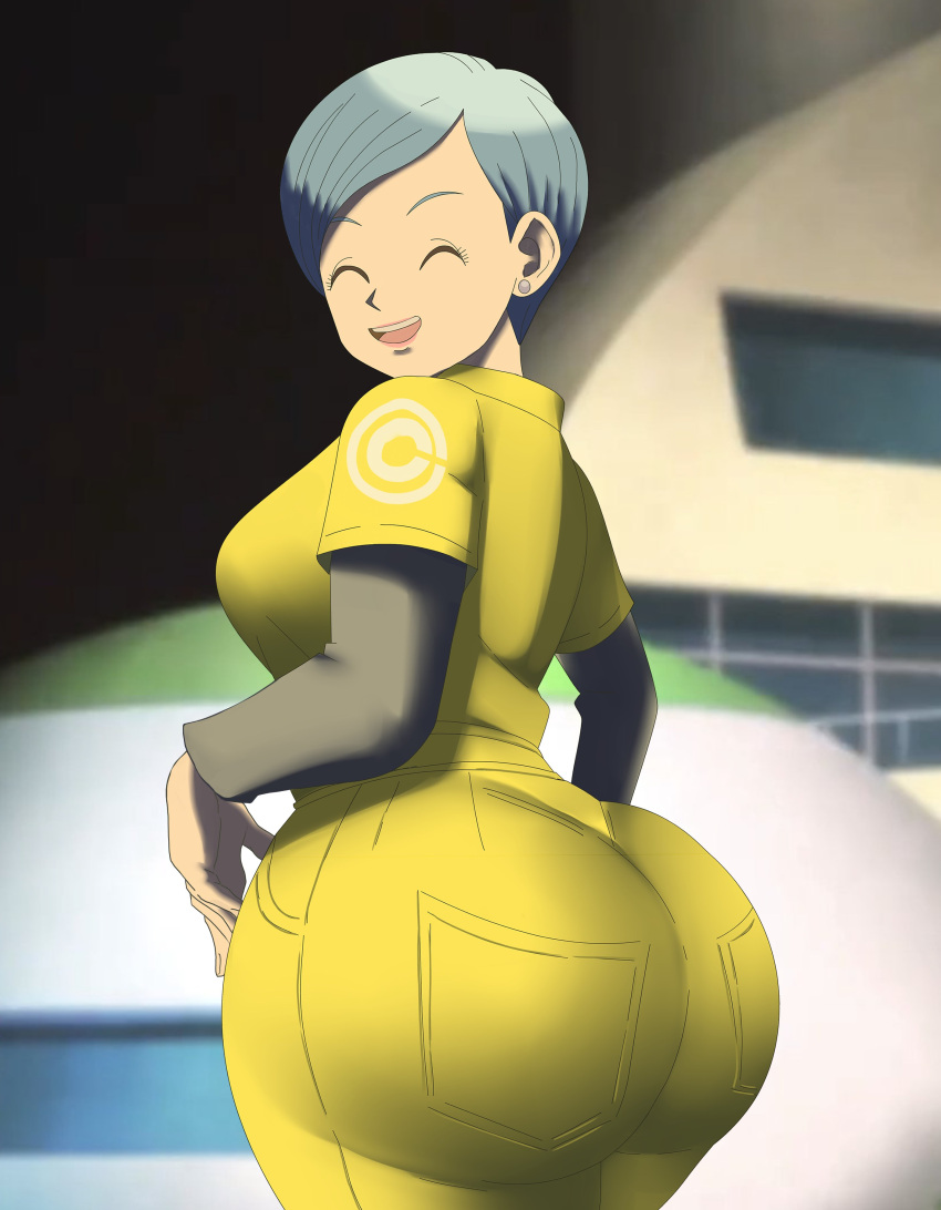 1girl anime_milf ass ass_focus big_ass blue_hair bottom_heavy breasts bubble_butt bulma_brief closed_eyes clothed_female clothing dat_ass divine_wine dragon_ball dragon_ball_super dragon_ball_super:_super_hero ear_piercing fat_ass female_focus female_only high_res jumpsuit looking_at_viewer looking_back mature mature_female milf open_mouth piercing sexy sexy_ass sexy_body sexy_breasts short_hair sideboob smile solo_female solo_focus thick_thighs vampiranhya_(artist) wide_hips