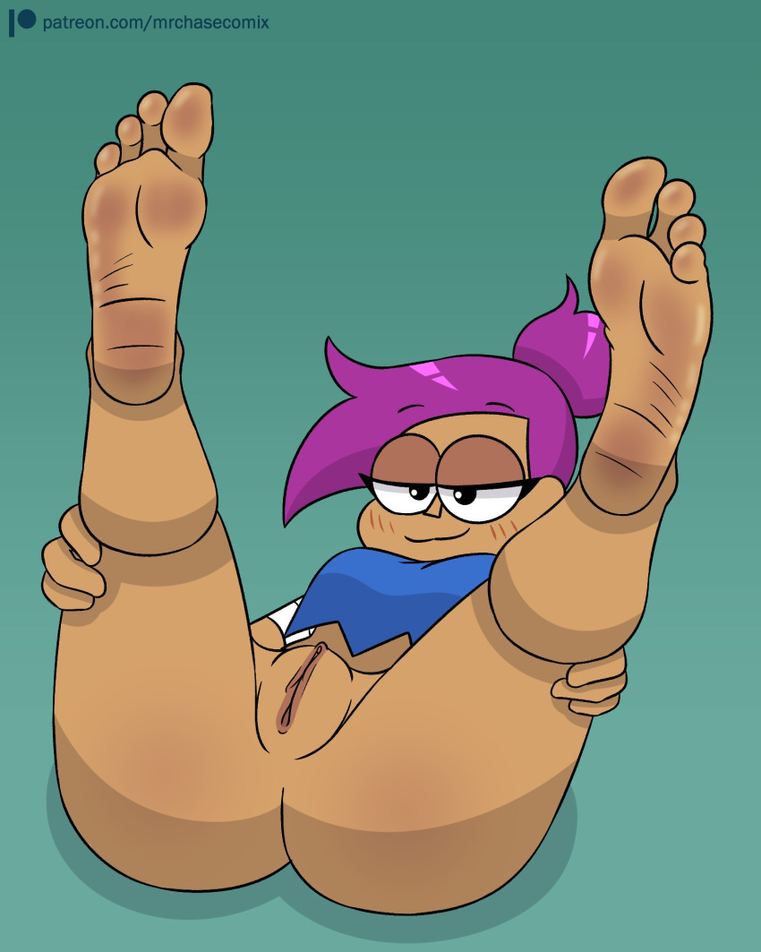1girl ass barefoot blush cartoon_network enid_mettle eyes_half_open feet female_only foot foot_fetish foot_focus legs mr._chase_comix ok_k.o.!_let's_be_heroes presenting pussy smile soles thighs toes violet_hair