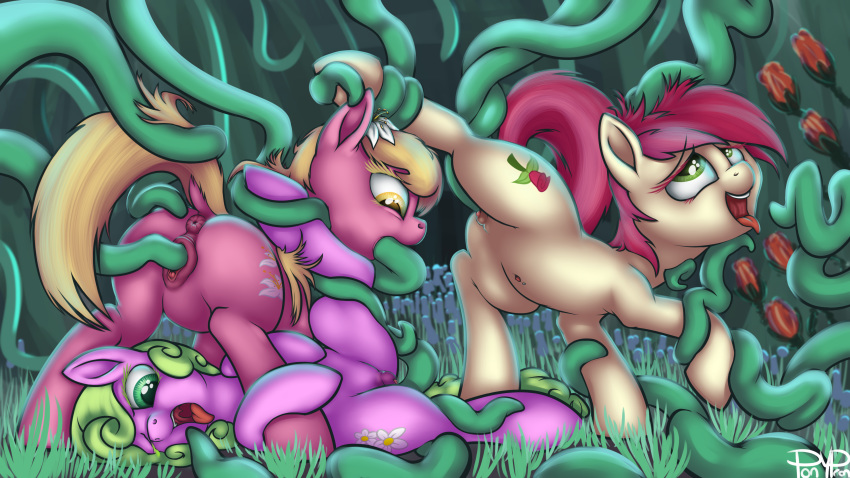 3_girls anus ass blonde_mane cutie_mark daisy_(mlp) earth_pony equid equine female flower_in_hair friendship_is_magic hasbro horse lily_(mlp) my_little_pony nude oral oral_penetration pink_fur pony ponypron pussy restrained roseluck roseluck_(mlp) sex tail tentacle_sex tentacles vaginal vaginal_penetration yellow_eyes