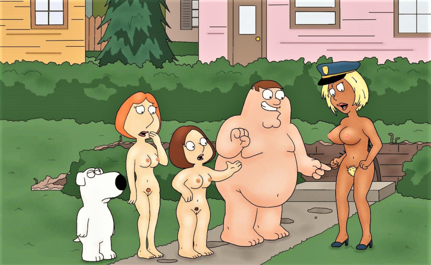 ass big_breasts breasts brian_griffin dark-skinned_female erect_nipples family_guy lois_griffin meg_griffin nude original_character outdoor_nudity outdoors peter_griffin pointing_to_pussy policewoman pubic_hair pussy tabbypurrfume thighs