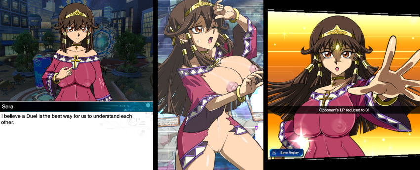 big_breasts bimbo bitch breasts brown_hair canastus game_mod gigantic_breasts horny huge_breasts huge_nipples large_areolae long_hair looking_at_viewer milf mod nipples pussy see-through see-through_dress sera_(yu-gi-oh!) sexy shortstack slut torn_clothes whore yu-gi-oh! yu-gi-oh!_duel_links yu-gi-oh!_the_dark_side_of_dimensions