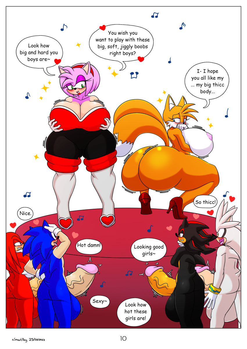 2girls 4boys absurd_res amy_rose anthro asmartboy ass balls big_ass big_balls big_breasts big_penis breasts clothing dat_ass dialogue echidna female footwear fox furry genderswap genitals group hedgehog high_heels high_res huge_ass huge_balls huge_breasts huge_cock hyper hyper_balls hyper_breasts hyper_genitalia hyper_penis knuckles_the_echidna male miles_"tails"_prower millie_tailsko multiple_boys nipples nude penis sega shadow_the_hedgehog silver_the_hedgehog sonic_the_hedgehog sonic_the_hedgehog_(series) speech_bubble twerking