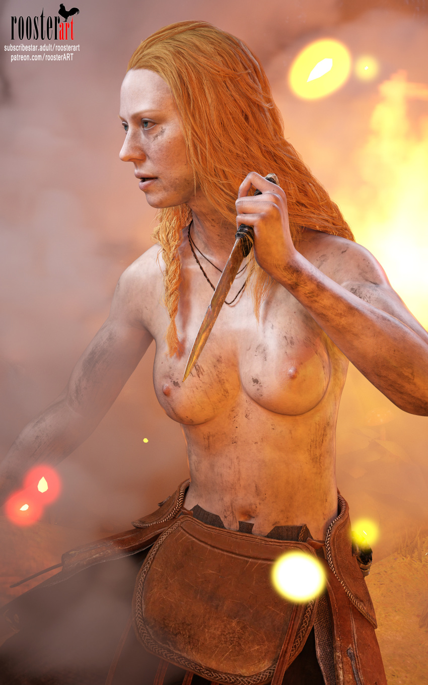 10:16 1girl 3d 3d_(artwork) 4k bare_shoulders belly belly_button braid breasts dirt dirty dirty_face dirty_skin embers erect_nipples faye_(god_of_war) female_focus female_only fighting_pose fire god_of_war knife laufey long_hair medium_breasts necklace nipples norse norse_mythology open_eyes open_mouth partially_clothed patreon patreon_username roosterart shoulders solo_female solo_focus standing subscribestar subscribestar_username topless video_game video_game_character video_game_franchise weapon weapon_in_hand