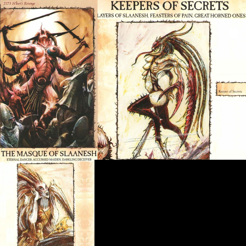 androgynous animal_legs character_request clamp clamps daemon daemon_girl demon horns keeper_of_secrets long_hair multiple_arms multiple_breasts swords the_masque_of_slaanesh warhammer warhammer_(franchise) warhammer_40k warhammer_fantasy warhammer_online:_age_of_reckoning
