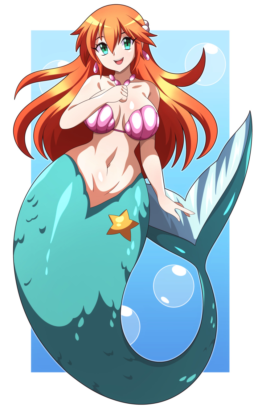 1girl 1girl 1girl absurd_res abysswatchers alluring big_breasts bikini blush clam creatures_(company) earrings female_focus full_body game_freak green_eyes hair_ornament high_res jewelry long_hair looking_at_viewer medium_breasts mermaid mermaid_costume mermaid_misty_(pokemon) misty misty_(pokemon) misty_mermaid monofin navel necklace nintendo orange_hair png pokemon pokemon_(anime) pokemon_(classic_anime) red_hair seashell shell shell_bikini smile star_(symbol) swimsuit