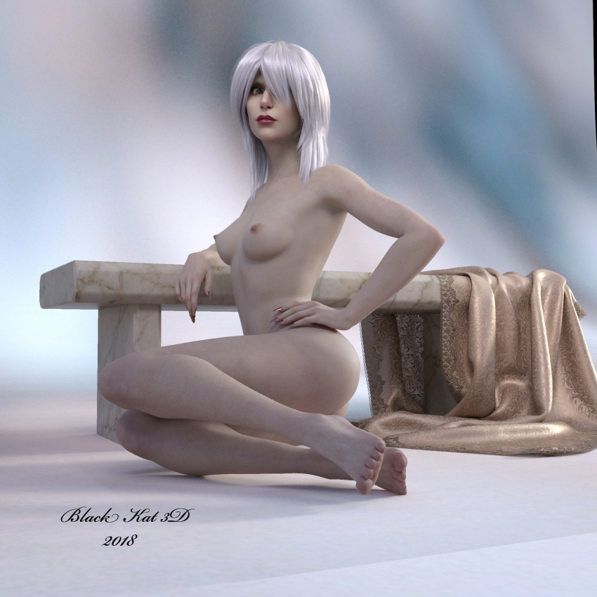 1girl 3d bench black-kat-3d-studio breasts female_only nude nude_female solo_female