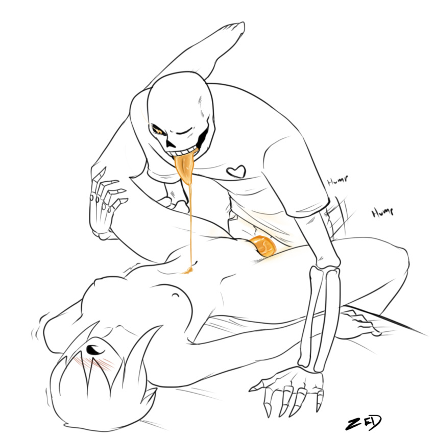 1_girl 1boy 1boy1girl 1girl animated_skeleton blush breasts clothed/nude clothed_male clothed_male_nude_female duo ectopenis ectotongue female female_frisk female_human female_penetrated femsub frisk frisk_(undertale) from_front_position grabbing_leg hair_over_eyes hetero human human_penetrated interspecies leg_grab male male/female male_penetrating male_penetrating_female maledom monochrome monster naked_female nipples nude_female nude_female_clothed_male one_eye_closed onomatopoeia orange_eye orange_penis orange_tongue papyrisk papyrus papyrus_(undertale) penetration saliva saliva_trail seme_papyrus sex skeleton straight top_papyrus undead undertale undertale_(series) zed_(artist)