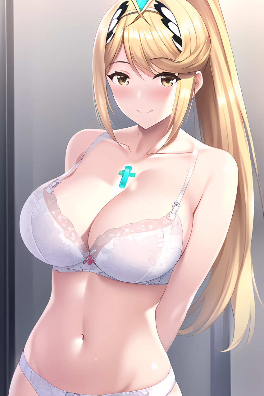 1girl alluring badtimer big_breasts blonde_hair bra breasts cleavage core_crystal female_only mythra nightcore_(artist) nintendo panties underwear xenoblade_(series) xenoblade_chronicles xenoblade_chronicles_2