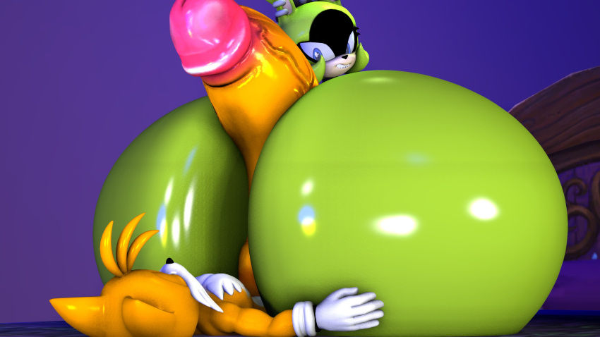 fur furry green_fur hyper_penis hyper_penis_in_ass miles_"tails"_prower surge_the_tenrec tails yellow_fur