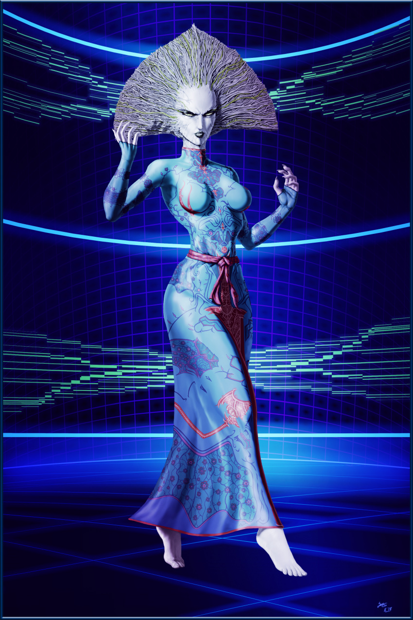 1girl artificial_intelligence azakachi-rd-17 breasts circuitboard female_only long_dress long_sleeves no_shoes request shodan system_shock turtleneck wire_hair
