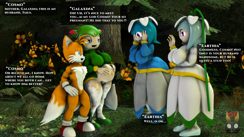 1boy 3_girls 3d 3d_(artwork) absurd_res anthro big_breasts blue_eyes blue_hair breasts canid canine comic cosmo_the_seedrian daughter devilstophat digital_media_(artwork) earthia_the_seedrian elemental_creature elemental_humanoid english_text flora_fauna flower fox fur furry galaxina_the_seedrian green_hair group hair high_res humanoid husband_and_wife male male/female mammal married_couple mature_female miles_"tails"_prower milf mother_&amp;_daughter mother_and_child open_mouth parent parent_and_child plant plant_hair plant_humanoid pregnant pregnant_female pseudo_hair purple_eyes seedrian sega sibling sister sisters sonic_the_hedgehog_(series) sonic_x source_filmmaker text yellow_body yellow_fur