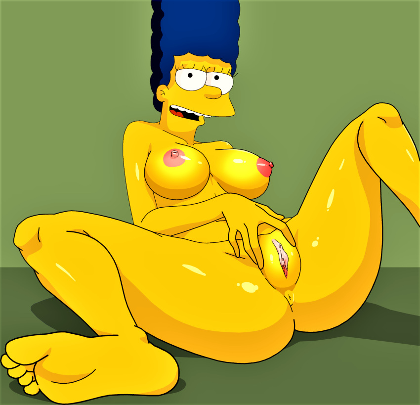 anus blue_hair breasts erect_clitoris erect_nipples marge_simpson nude pussy_lips shaved_pussy spread_legs the_simpsons thighs yellow_skin
