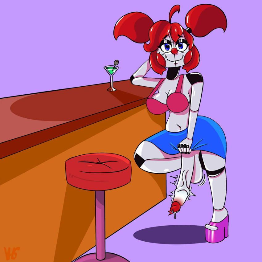 1girl alternate_universe animatronic baby_(fnafsl) balls bar big_breasts blue_eyes breasts circus_baby circus_baby_(fnaf) five_nights_at_freddy's five_nights_at_freddy's:_sister_location futa_only futanari heart_eyes large_penis looking_at_viewer penis precum prostitute prostitute_futanari red_hair sister_location smile summer_of_87_baby thick_thighs twin_tails white_skin