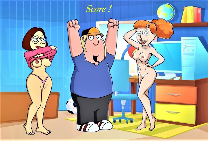 ass breasts chris_griffin erect_nipples family_guy glasses meg_griffin nude shaved_pussy thighs thong