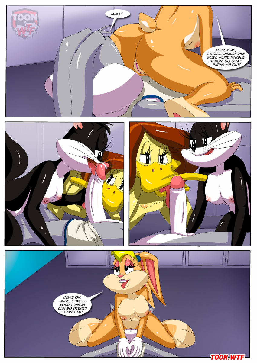 anthro bbmbbf bugs_bunny comic lola_bunny looney_tunes palcomix penelope_pussycat tina_russo toon.wtf triple_kiss warner_brothers what_goes_on_in_the_girls'_locker_room_(comic) yuri