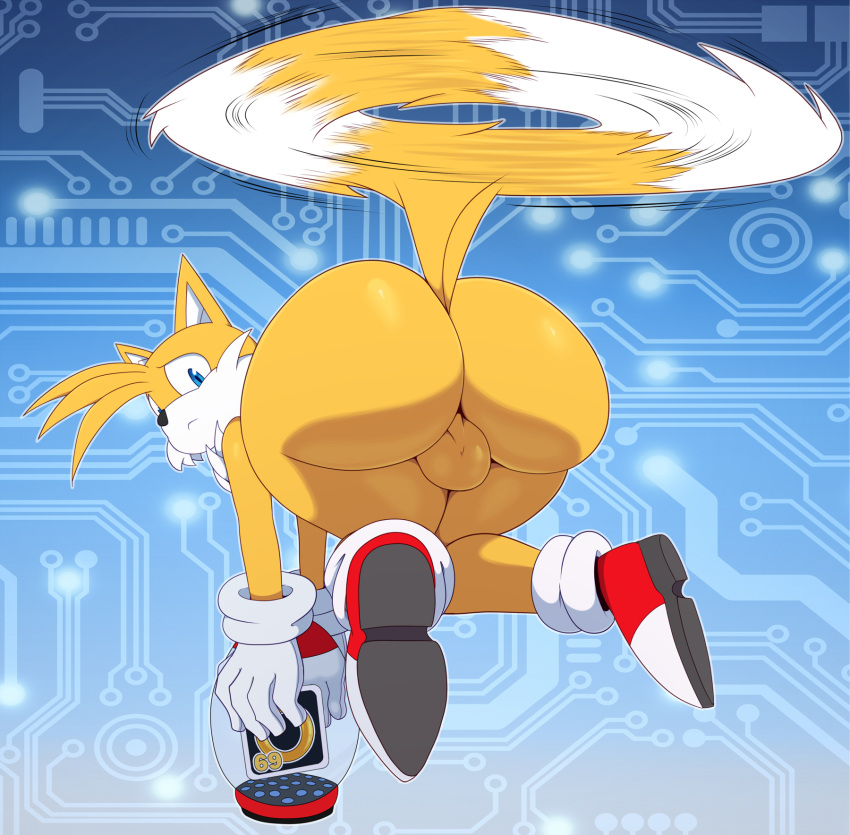 1boy 2023 anthro ass backsack balls big_ass bigdon1992 blue_eyes canid canine dat_ass fox fur genitals girly high_res huge_ass looking_at_viewer looking_back looking_back_at_viewer male mammal miles_"tails"_prower sega sonic_the_hedgehog_(series) white_body white_fur yellow_body yellow_fur
