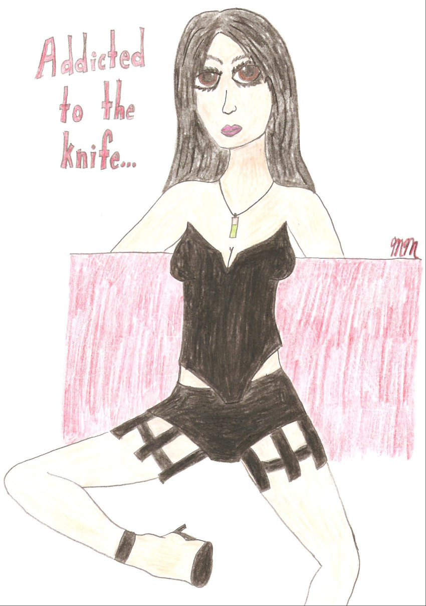 amber_sweet brown_eyes brown_hair cleavage colored_pencil_(medium) not_porn repo repo!_the_genetic_opera repo_the_genetic_opera