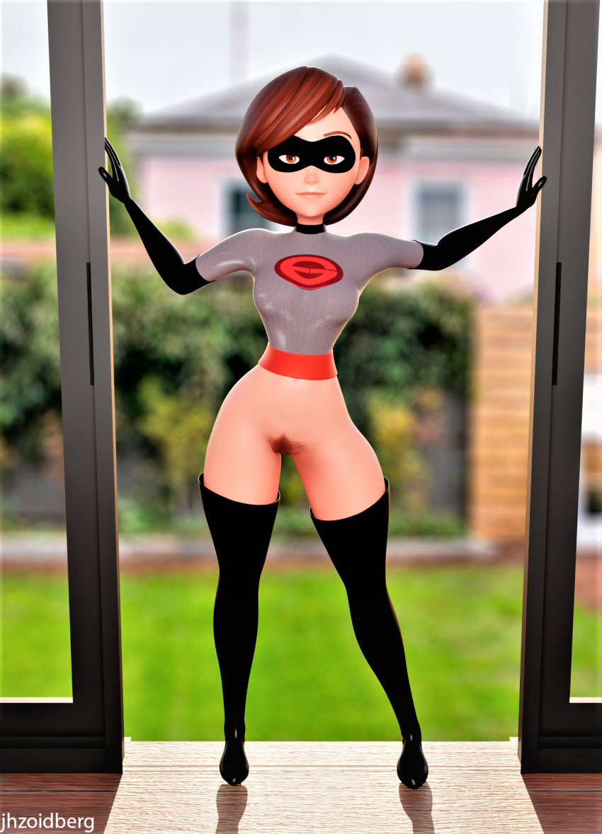 bottomless breasts gloves helen_parr mask pubic_hair pussy the_incredibles thigh_high_boots thighs