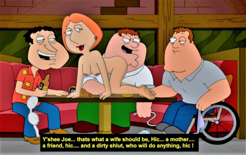 all_fours ass breasts drunk erect_nipples family_guy glenn_quagmire joe_swanson lois_griffin nude peter_griffin thighs