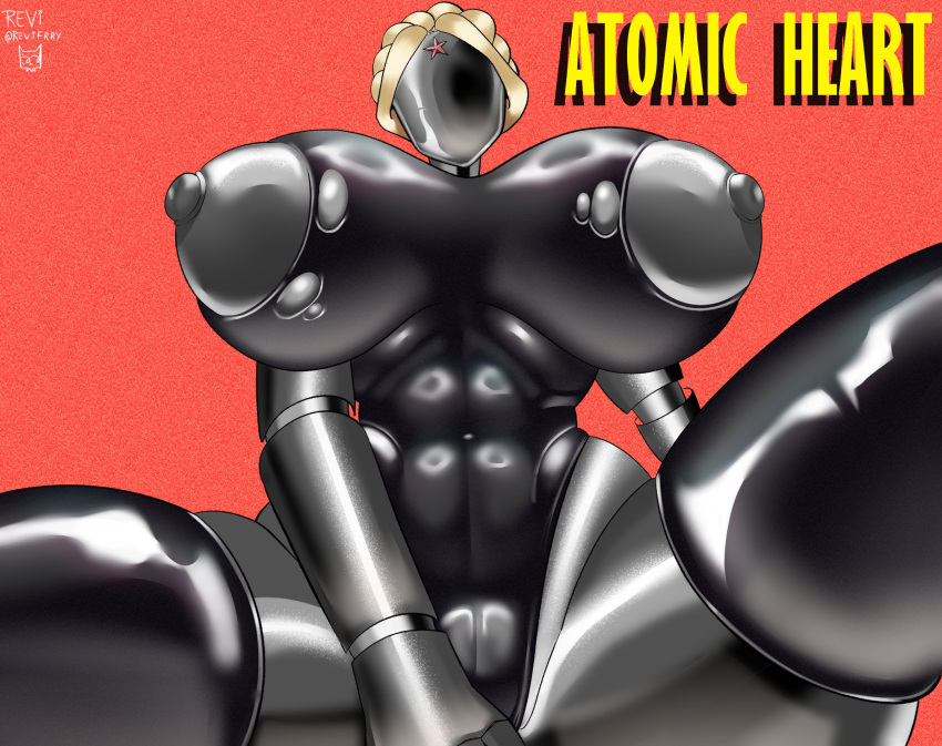 1girl 1girl 1girl 2023 areola atomic_heart big_breasts black_legwear blonde_hair cameltoe english_text eyeless female_only focus_entertainment high_res huge_breasts large_areolae legs_apart legwear leotard looking_at_viewer metallic_body mouthless nipples puffy_nipples revifrry right_(atomic_heart) robot robot_girl robot_humanoid robot_joints solo_focus text the_twins_(atomic_heart) thick_thighs thigh_squish torn_clothes torn_leotard