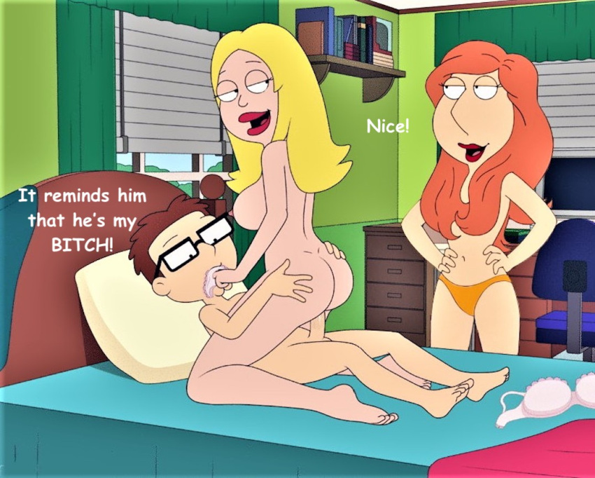 american_dad crossover family_guy francine_smith incest lois_griffin nude reverse_cowgirl_position steve_smith yuri