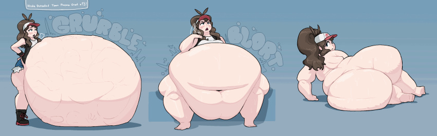 1girl absorption absorption_vore burping digested_prey digestion digestion_noises fat_ass hilda_(pokemon) huge_ass huge_belly nintendo nude obese pokemon struggling_prey sweat thick_thighs vore vore_belly weight_gain