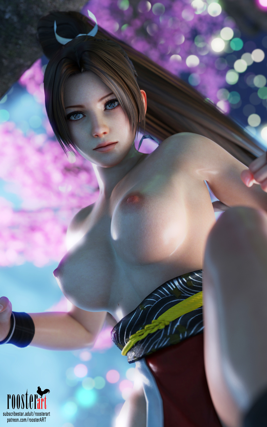 10:16 1girl 3d 3d_(artwork) 4k bare_shoulders big_breasts breasts cherry_blossoms closed_mouth erect_nipples fatal_fury female_focus female_only fighting_pose king_of_fighters mai_shiranui nipples open_eyes outside partially_clothed patreon patreon_username ponytail roosterart shoulders solo_female subscribestar subscribestar_username topless topless_female video_game video_game_character video_game_franchise