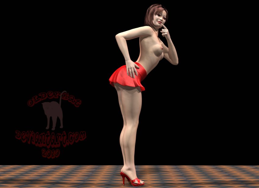 1girl 3d black-kat-3d-studio breasts female_only skirt solo_female topless topless_female