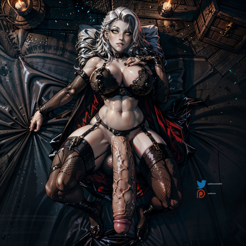 1futa ai_generated balls big_balls big_breasts big_breasts big_penis big_testicles dickgirl flaccid flaccid_penis futa_only futanari glowing_eyes high_res huge_balls huge_breasts huge_cock lady_death large_balls large_penis lingerie lipbite looking_at_viewer on_back pale_skin penis self_upload sydlorem thick_penis thick_thighs uncensored veiny_penis yellow_eyes