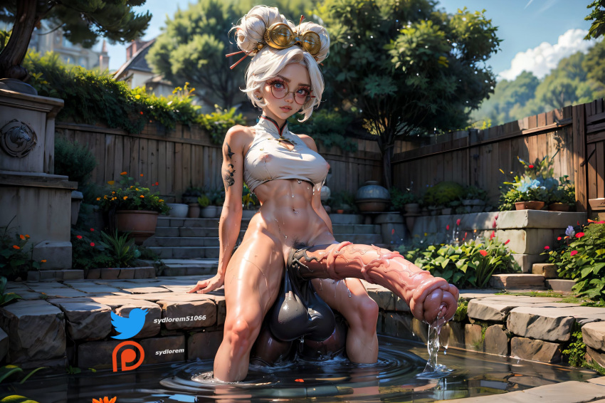 ai_generated cute futa_only futanari garden glasses horseballs horsecock horsecock_futanari huge_balls huge_cock nai_diffusion nipples_visible_through_clothing outside petite_body pond precum purah stable_diffusion sweaty sydlorem tattoo the_legend_of_zelda toned veiny_penis wet white_hair